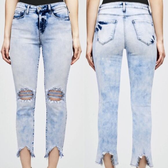 L'Agence Highline High Rise Calypso Skinny Jean Size 25 Shark Bite Acid Wash - Picture 1 of 7